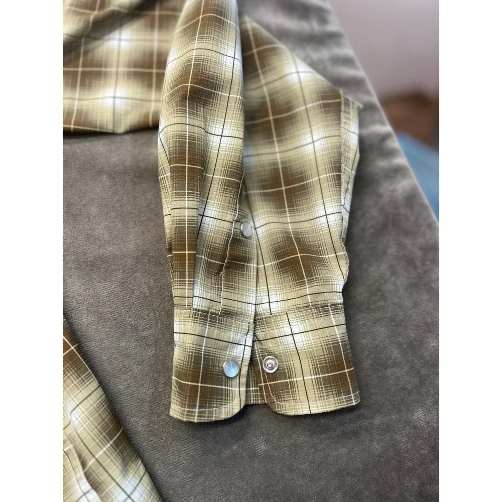 Drake Waterfowl Wingshooter Shirt Mens Large Brown Plaid Pearl Snap‎ Fishing L